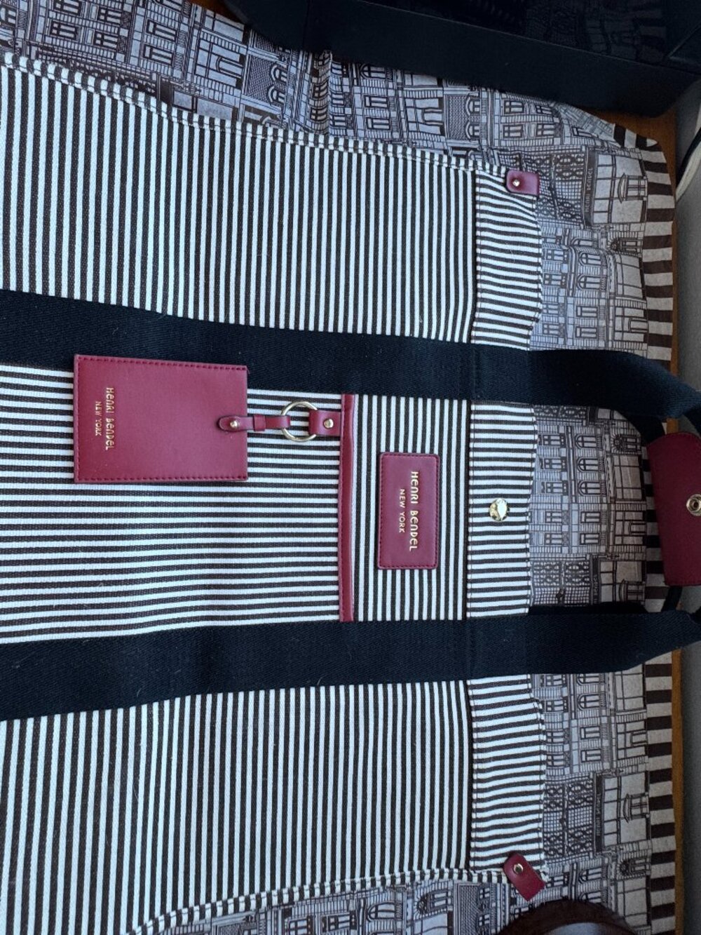 NWT Large Henri Bendel Red White and Black Canvas Tote